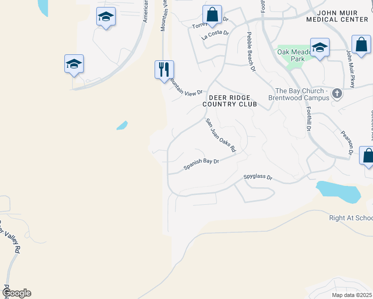 map of restaurants, bars, coffee shops, grocery stores, and more near 2900 Mesa Oak Court in Brentwood