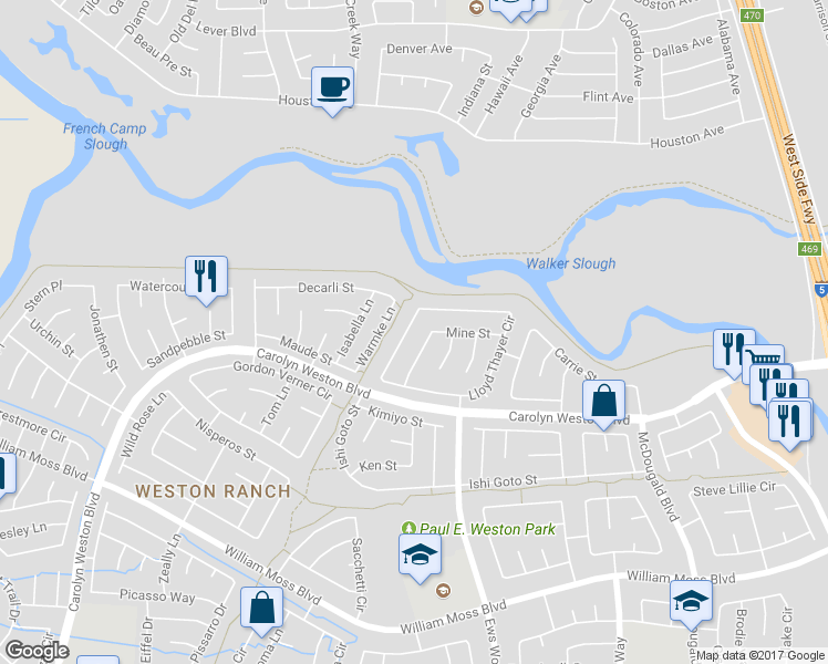 map of restaurants, bars, coffee shops, grocery stores, and more near 1380 Lloyd Thayer Circle in Stockton