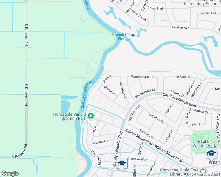 map of restaurants, bars, coffee shops, grocery stores, and more near 3170 Urchin Street in Stockton