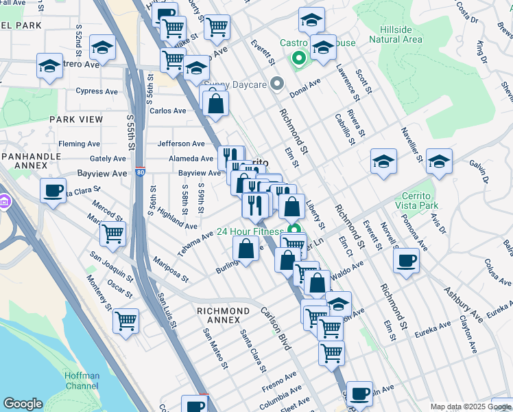 map of restaurants, bars, coffee shops, grocery stores, and more near 10770 San Pablo Avenue in El Cerrito