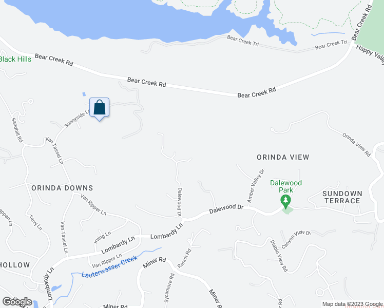map of restaurants, bars, coffee shops, grocery stores, and more near 79 Yarrow Valley Lane in Orinda