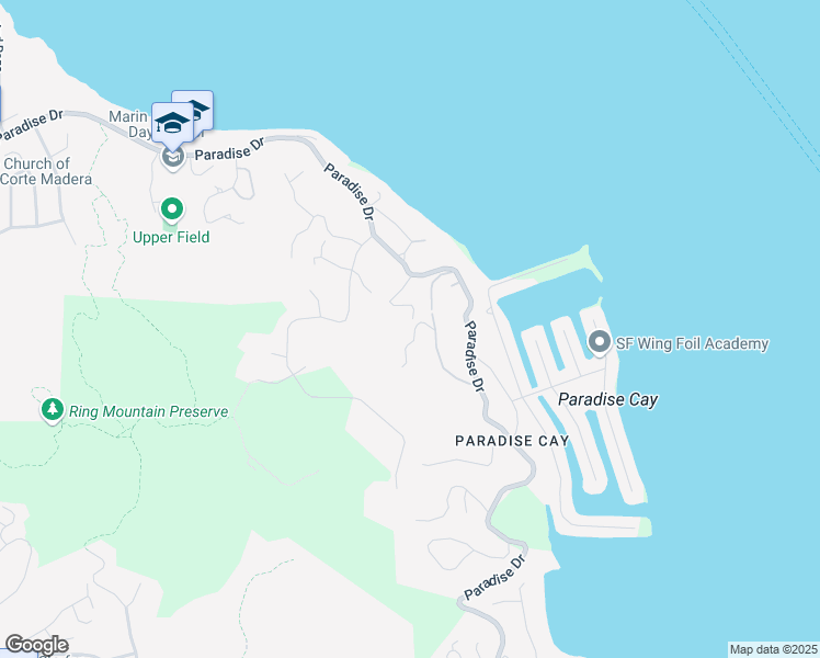 map of restaurants, bars, coffee shops, grocery stores, and more near 4885 Paradise Drive in Tiburon