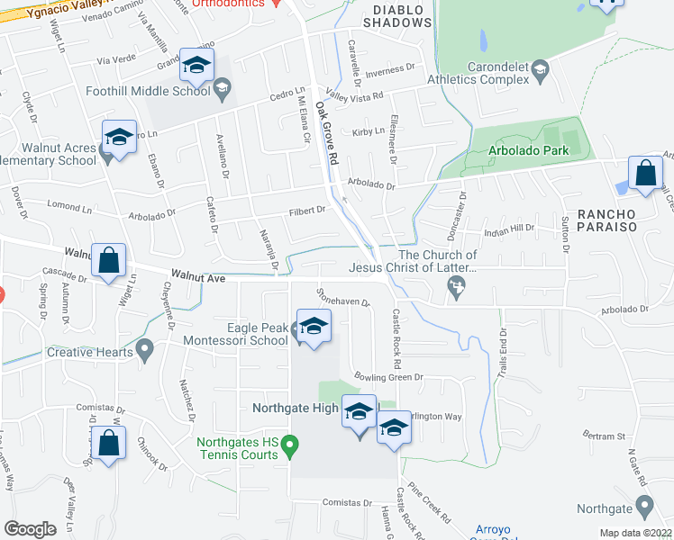 map of restaurants, bars, coffee shops, grocery stores, and more near 2975 Hurlstone Court in Walnut Creek
