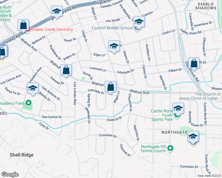 map of restaurants, bars, coffee shops, grocery stores, and more near 865 Walnut Avenue in Walnut Creek