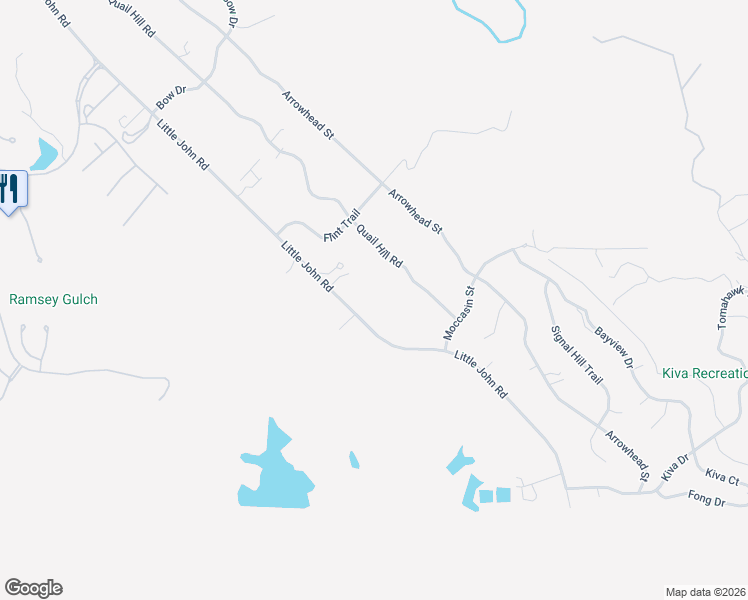 map of restaurants, bars, coffee shops, grocery stores, and more near 4489 Little John Road in Copperopolis