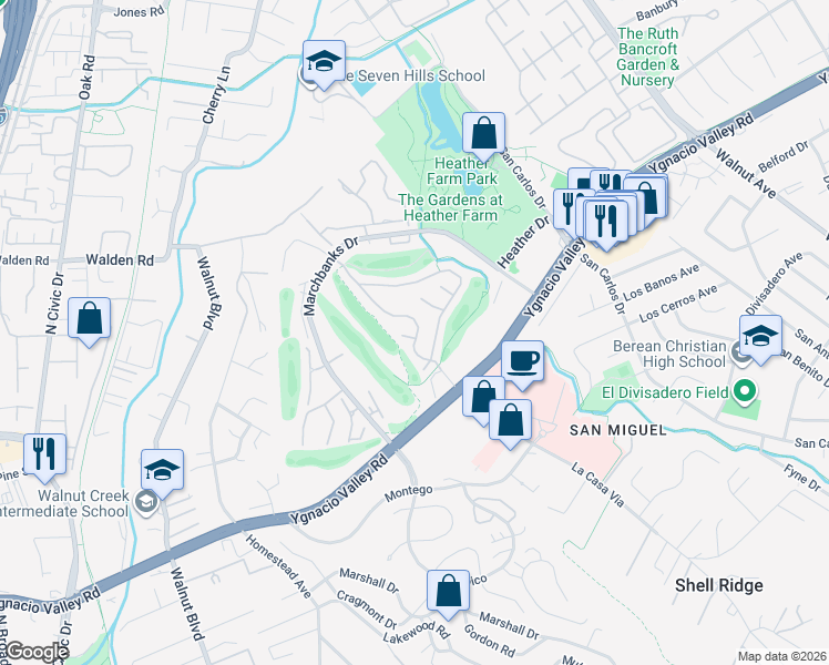 map of restaurants, bars, coffee shops, grocery stores, and more near 334 Kinross Drive in Walnut Creek