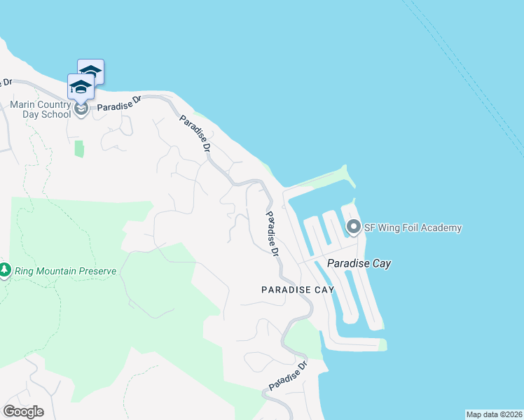map of restaurants, bars, coffee shops, grocery stores, and more near 3 Parente Road in Tiburon
