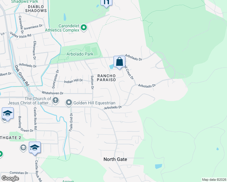map of restaurants, bars, coffee shops, grocery stores, and more near 3717 Waterford Lane in Walnut Creek