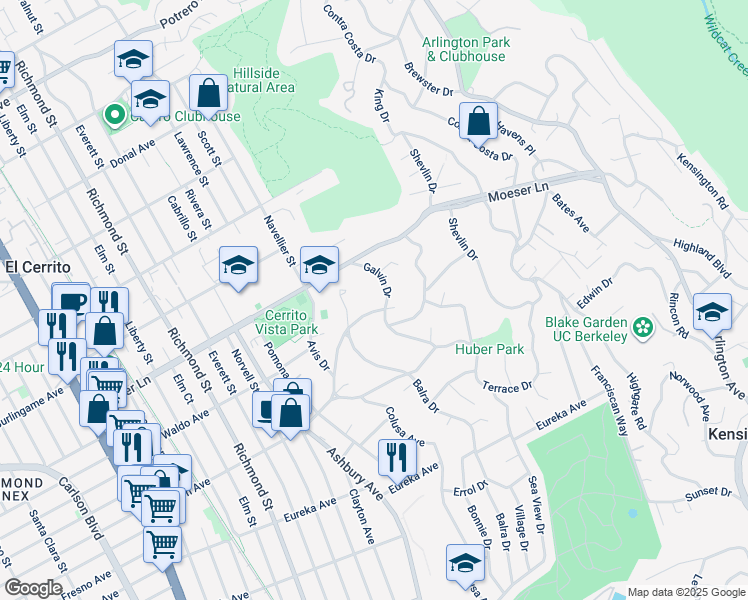 map of restaurants, bars, coffee shops, grocery stores, and more near 7553 Stockton Avenue in El Cerrito