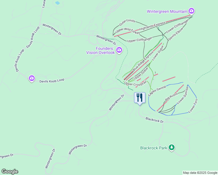 map of restaurants, bars, coffee shops, grocery stores, and more near 417 3 Ridges in Wintergreen Resort