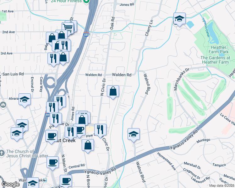 map of restaurants, bars, coffee shops, grocery stores, and more near 430 Westcliffe Place in Walnut Creek