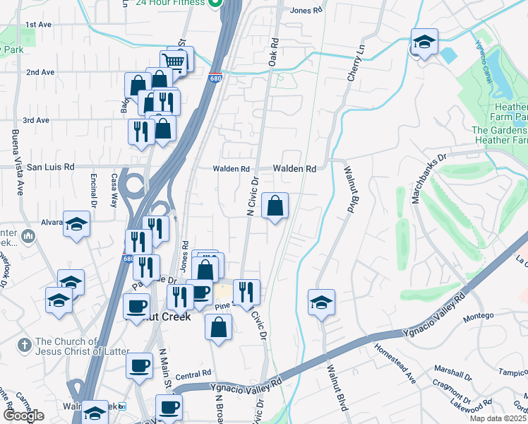 map of restaurants, bars, coffee shops, grocery stores, and more near 430 Westcliffe Place in Walnut Creek