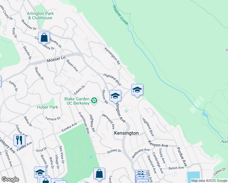 map of restaurants, bars, coffee shops, grocery stores, and more near 20 Cowper Avenue in Kensington