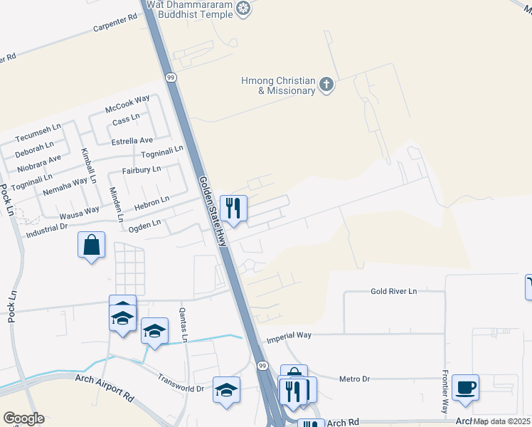 map of restaurants, bars, coffee shops, grocery stores, and more near 3395 Marfargoa Road in Stockton