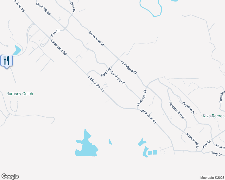 map of restaurants, bars, coffee shops, grocery stores, and more near 4489 Little John Road in Copperopolis