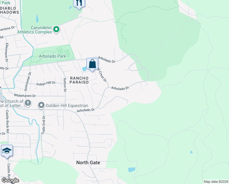 map of restaurants, bars, coffee shops, grocery stores, and more near 4190 Arbolado Drive in Walnut Creek