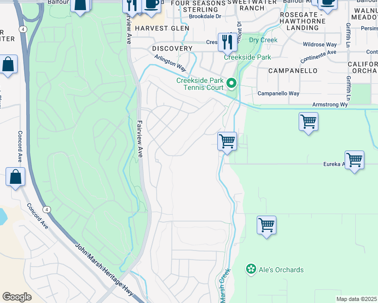 map of restaurants, bars, coffee shops, grocery stores, and more near 640 Pomona Drive in Brentwood