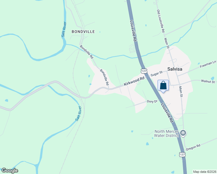 map of restaurants, bars, coffee shops, grocery stores, and more near 102 Bondville Road in Salvisa