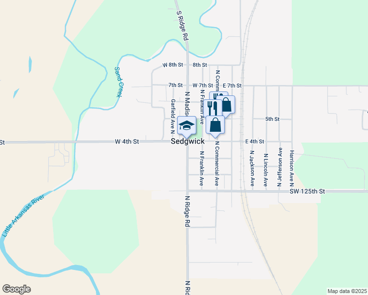 map of restaurants, bars, coffee shops, grocery stores, and more near 307 West 4th Street in Sedgwick