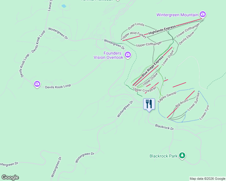 map of restaurants, bars, coffee shops, grocery stores, and more near 490 3 Ridges in Wintergreen Resort