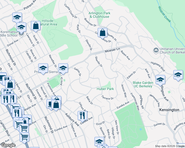 map of restaurants, bars, coffee shops, grocery stores, and more near 7720 Stockton Avenue in El Cerrito
