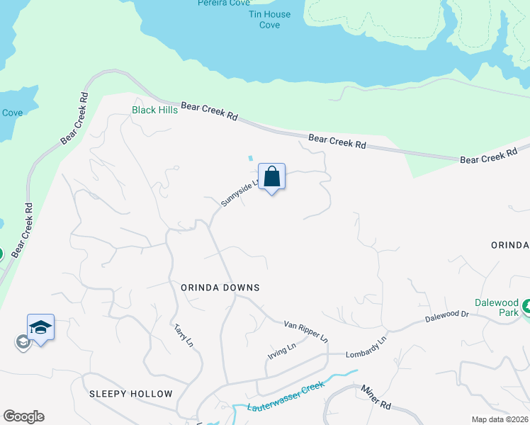 map of restaurants, bars, coffee shops, grocery stores, and more near 20 Sunnyside Court in Orinda