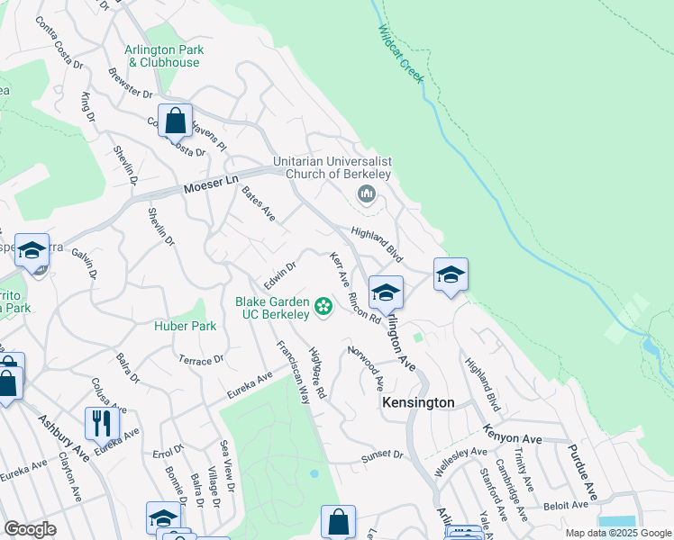 map of restaurants, bars, coffee shops, grocery stores, and more near 20 Kerr Avenue in Kensington