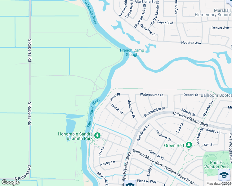 map of restaurants, bars, coffee shops, grocery stores, and more near 2199 Stern Place in Stockton