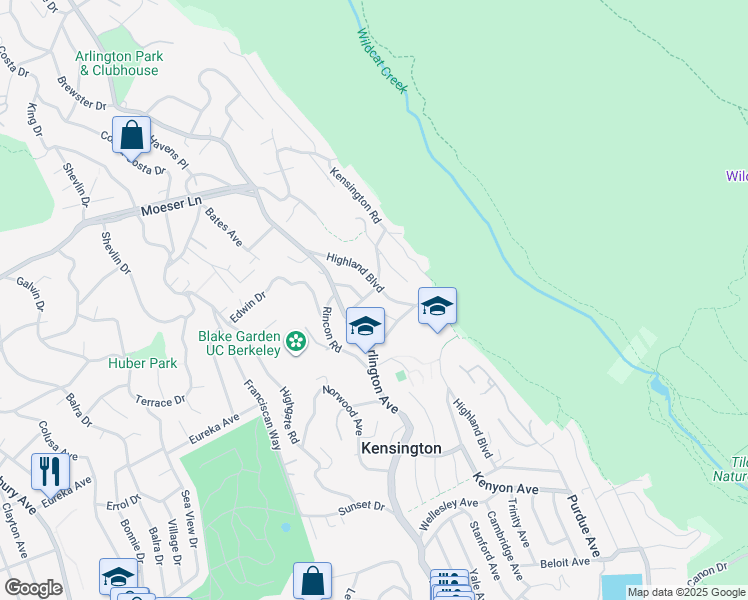 map of restaurants, bars, coffee shops, grocery stores, and more near 20 Cowper Avenue in Kensington