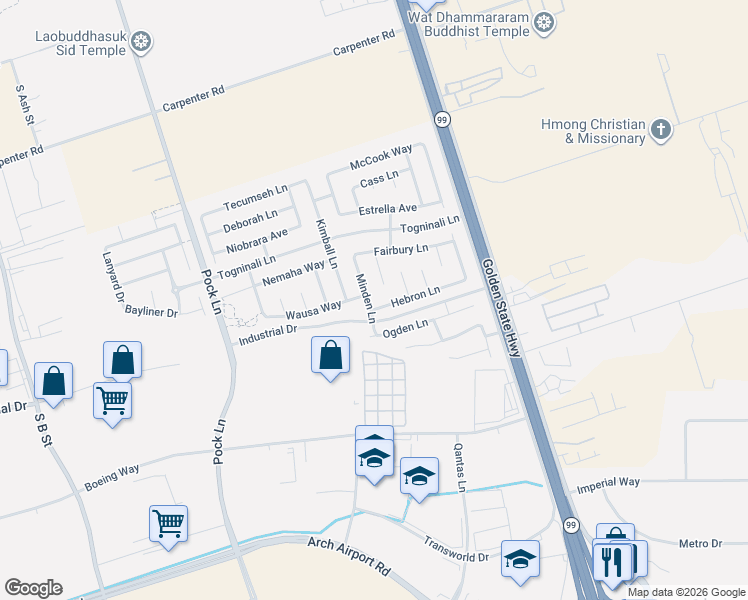 map of restaurants, bars, coffee shops, grocery stores, and more near 2988 Wausa Way in Stockton