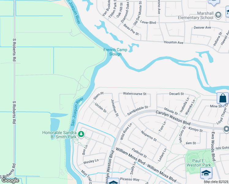 map of restaurants, bars, coffee shops, grocery stores, and more near 3108 Jonathen Street in Stockton