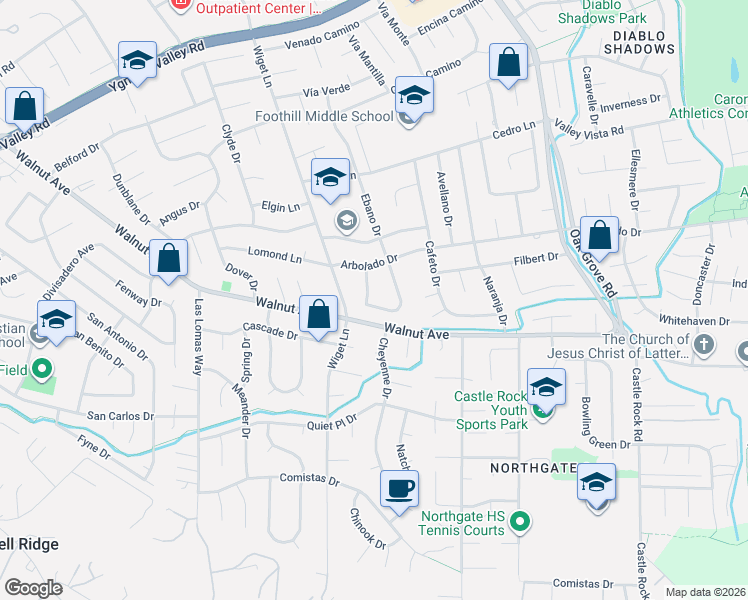 map of restaurants, bars, coffee shops, grocery stores, and more near 3118 Perra Way in Walnut Creek