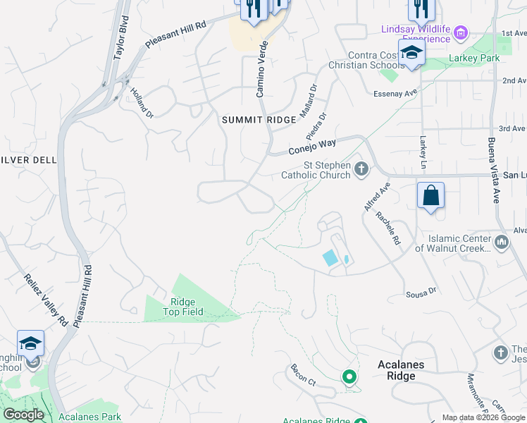 map of restaurants, bars, coffee shops, grocery stores, and more near 1425 Quail View Circle in Walnut Creek