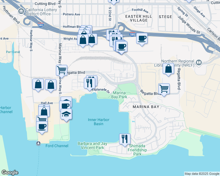 map of restaurants, bars, coffee shops, grocery stores, and more near 1203 Melville Square in Richmond