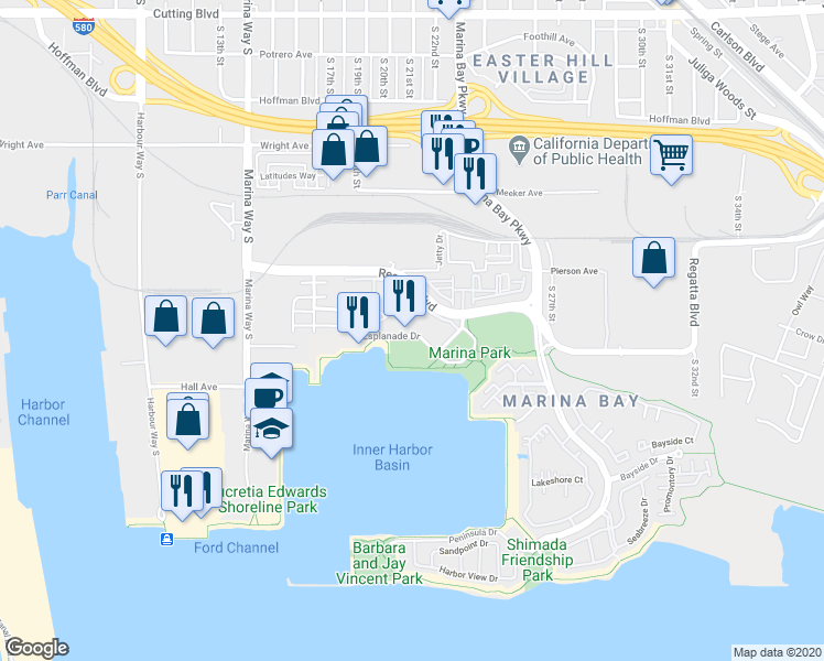 map of restaurants, bars, coffee shops, grocery stores, and more near 1203 Melville Square in Richmond