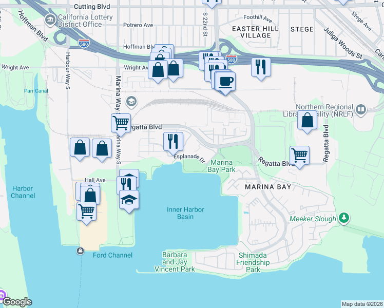 map of restaurants, bars, coffee shops, grocery stores, and more near 1203 Melville Square in Richmond