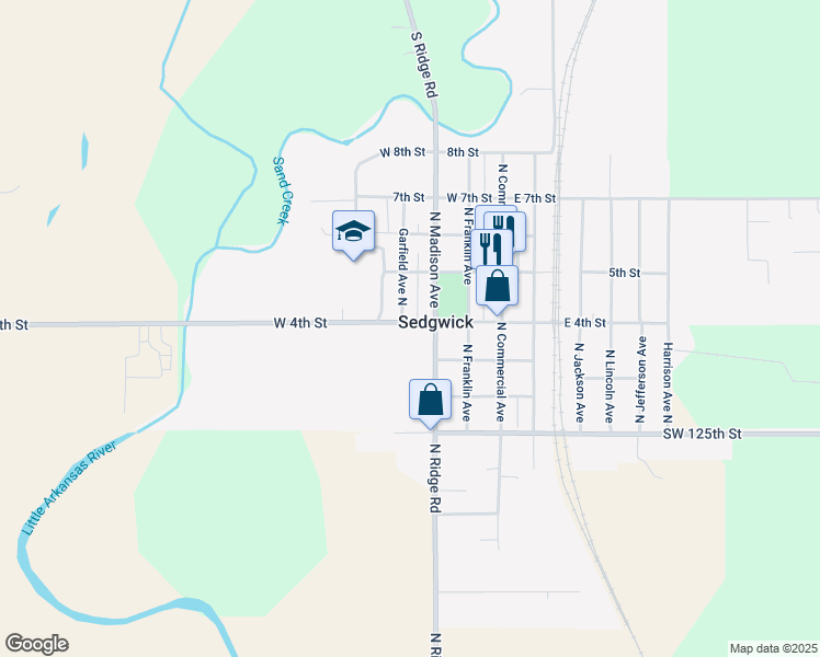map of restaurants, bars, coffee shops, grocery stores, and more near 307 West 4th Street in Sedgwick