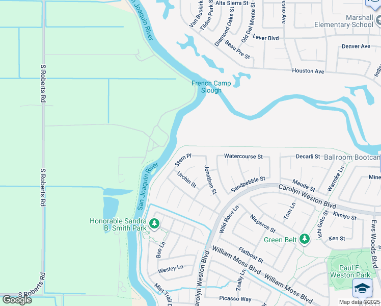 map of restaurants, bars, coffee shops, grocery stores, and more near 2199 Stern Place in Stockton