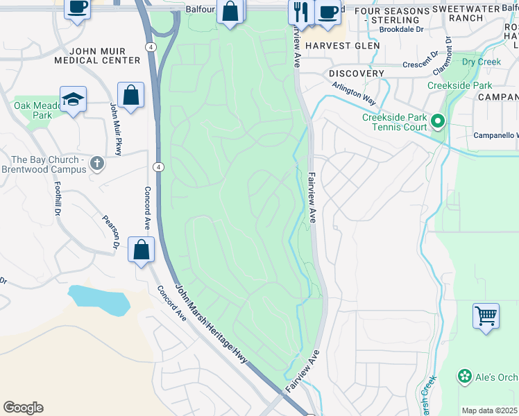 map of restaurants, bars, coffee shops, grocery stores, and more near 631 Baldwin Drive in Brentwood