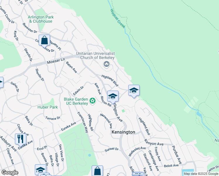 map of restaurants, bars, coffee shops, grocery stores, and more near 32 Kenilworth Drive in Kensington