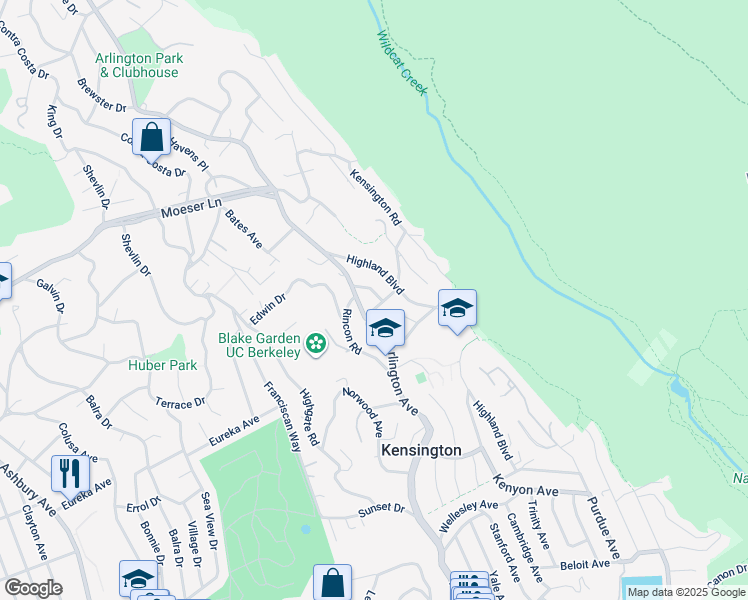 map of restaurants, bars, coffee shops, grocery stores, and more near 32 Kenilworth Drive in Kensington