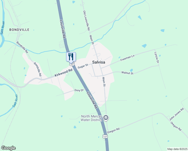 map of restaurants, bars, coffee shops, grocery stores, and more near 135 Walnut Street in Salvisa