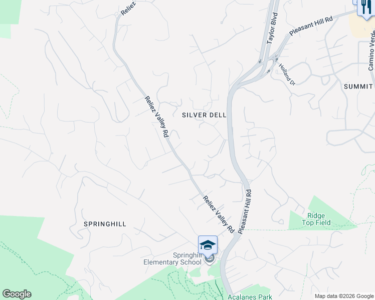 map of restaurants, bars, coffee shops, grocery stores, and more near 1414 Reliez Valley Road in Lafayette