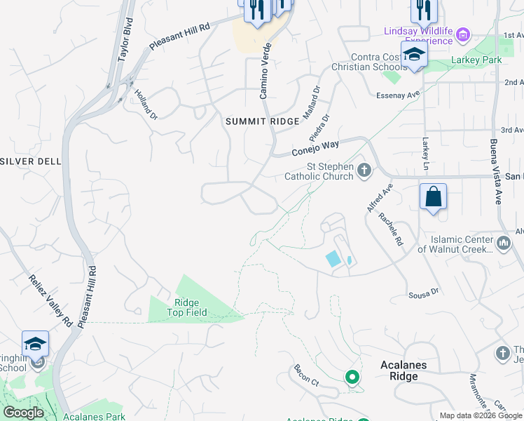 map of restaurants, bars, coffee shops, grocery stores, and more near 1425 Quail View Circle in Walnut Creek