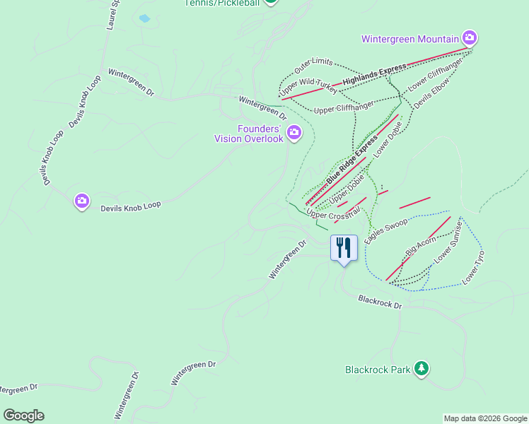 map of restaurants, bars, coffee shops, grocery stores, and more near 417 3 Ridges in Wintergreen Resort