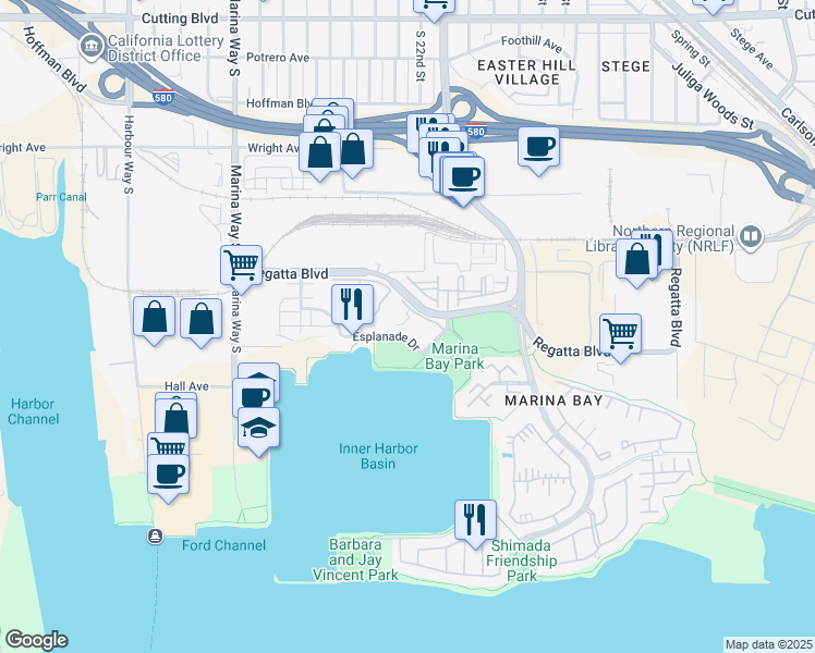 map of restaurants, bars, coffee shops, grocery stores, and more near in Richmond