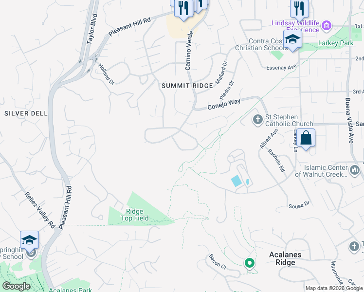 map of restaurants, bars, coffee shops, grocery stores, and more near 1415 Quail View Circle in Walnut Creek