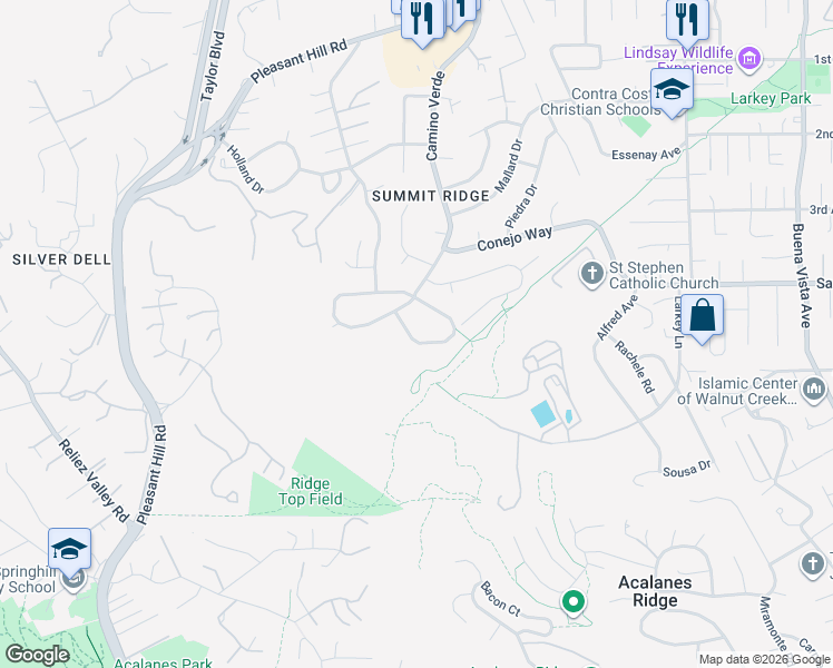 map of restaurants, bars, coffee shops, grocery stores, and more near 1415 Quail View Circle in Walnut Creek