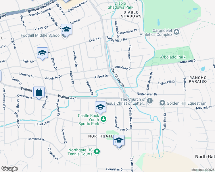 map of restaurants, bars, coffee shops, grocery stores, and more near 627 Creekmore Court in Walnut Creek