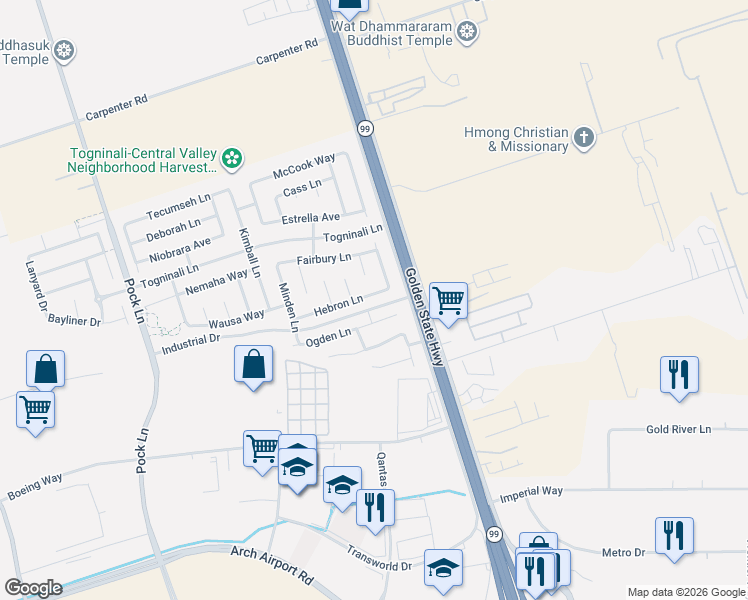 map of restaurants, bars, coffee shops, grocery stores, and more near 3263 Ogden Lane in Stockton